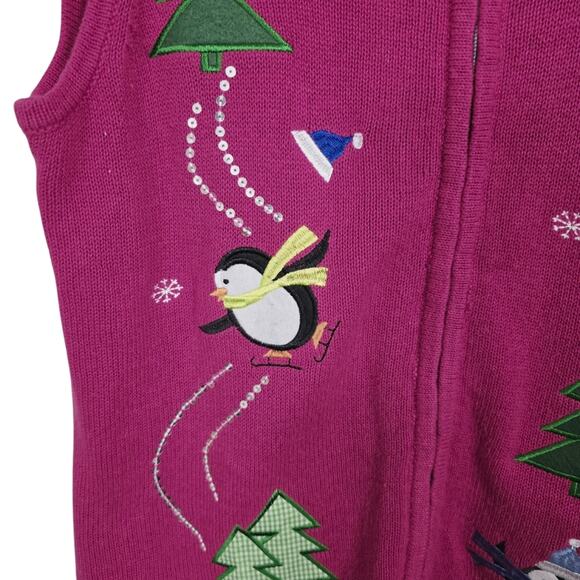 Nouveaux Red Ugly Christmas Sweater Vest Zip Up Holidays Christmas Trees L - Picture 9 of 14